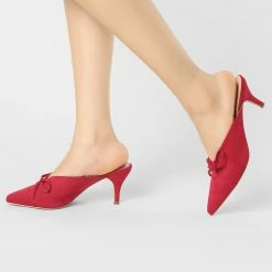 Allegra K Women's Pointed Toe Mid Slides Heel Mules Shoes