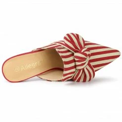 Allegra K Shoes Women's Stripe Bow Pointed Toe Block Heel Slides Mules