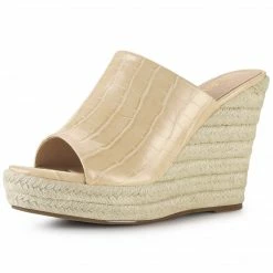 Allegra K Shoes Women's Open Toe Slip-On Platform Wedge Heel Wedge Sandals 37 Allegra K Shoes Women's Open Toe Slip-On Platform Wedge Heel Wedge Sandals