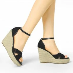 Allegra K Women's Ankle Strap Espadrille Wedge Heel Wedge Sandals