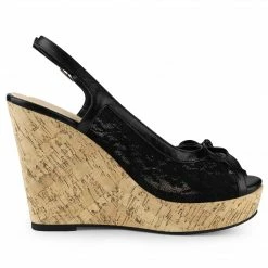 Allegra K Women's Wood Platform Heels Bow Lace Wedge Sandals Shoes
