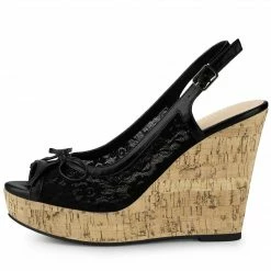 Allegra K Women's Wood Platform Heels Bow Lace Wedge Sandals Shoes