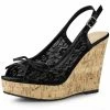 Allegra K Women's Wood Platform Heels Bow Lace Wedge Sandals Shoes