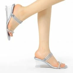 Allegra K Shoes Women's Clear Glass Heel Slide Wedge Heel Wedge Sandals