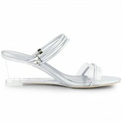 Allegra K Shoes Women's Clear Glass Heel Slide Wedge Heel Wedge Sandals