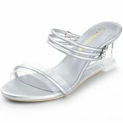 Allegra K Shoes Women's Clear Glass Heel Slide Wedge Heel Wedge Sandals