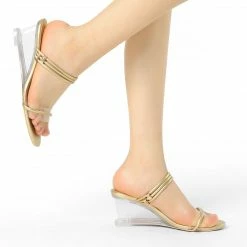 Allegra K Shoes Women's Clear Glass Heel Slide Wedge Heel Wedge Sandals