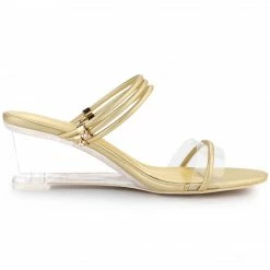 Allegra K Shoes Women's Clear Glass Heel Slide Wedge Heel Wedge Sandals
