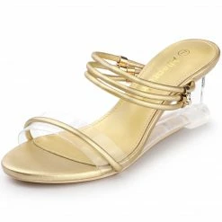 Allegra K Shoes Women's Clear Glass Heel Slide Wedge Heel Wedge Sandals