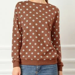 Allegra K Women Loose Knitted Top In Polka Dot Print