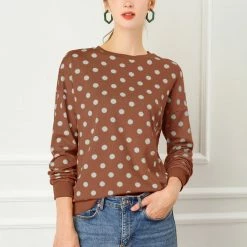 Allegra K Women Loose Knitted Top In Polka Dot Print