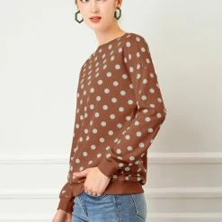 Allegra K Women Loose Knitted Top In Polka Dot Print