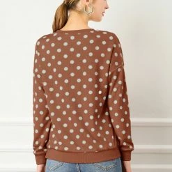 Allegra K Women Loose Knitted Top In Polka Dot Print