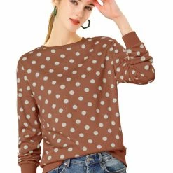 Allegra K Women Loose Knitted Top In Polka Dot Print
