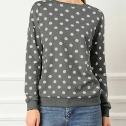 Allegra K Women Loose Knitted Top In Polka Dot Print