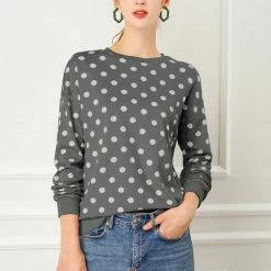 Allegra K Women Loose Knitted Top In Polka Dot Print