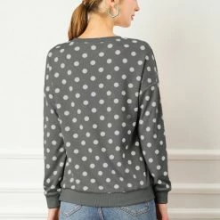 Allegra K Women Loose Knitted Top In Polka Dot Print