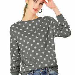 Allegra K Women Loose Knitted Top In Polka Dot Print