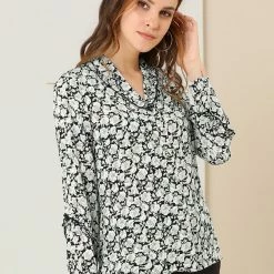 Allegra K Women's Long Sleeve Floral Chiffon Button Shawl Collar Spring Work Shirt Top Blouse 11 Allegra K Women's Long Sleeve Floral Chiffon Button Shawl Collar Spring Work Shirt Top Blouse