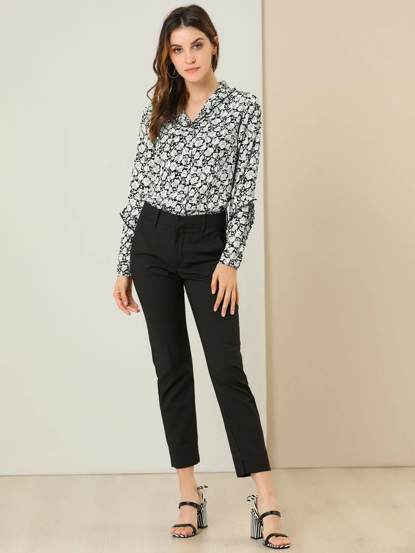 Allegra K Women's Long Sleeve Floral Chiffon Button Shawl Collar Spring Work Shirt Top Blouse 6 Allegra K Women's Long Sleeve Floral Chiffon Button Shawl Collar Spring Work Shirt Top Blouse