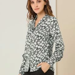 Allegra K Women's Long Sleeve Floral Chiffon Button Shawl Collar Spring Work Shirt Top Blouse 13 Allegra K Women's Long Sleeve Floral Chiffon Button Shawl Collar Spring Work Shirt Top Blouse
