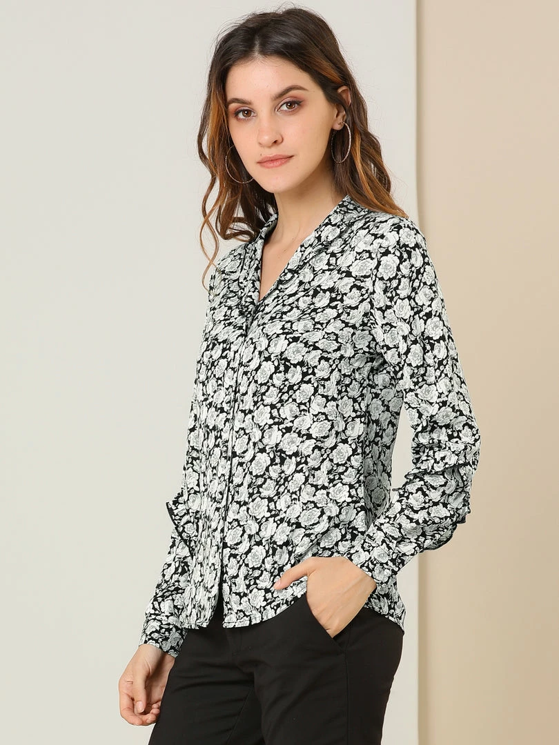 Allegra K Women's Long Sleeve Floral Chiffon Button Shawl Collar Spring Work Shirt Top Blouse 7 Allegra K Women's Long Sleeve Floral Chiffon Button Shawl Collar Spring Work Shirt Top Blouse