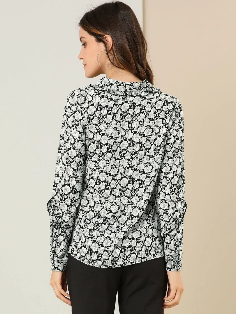 Allegra K Women's Long Sleeve Floral Chiffon Button Shawl Collar Spring Work Shirt Top Blouse 8 Allegra K Women's Long Sleeve Floral Chiffon Button Shawl Collar Spring Work Shirt Top Blouse