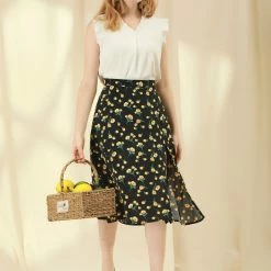 Allegra K Women's Floral Chiffon Slit Skirts Spring Summer Midi Skirt 23 Allegra K Women's Floral Chiffon Slit Skirts Spring Summer Midi Skirt