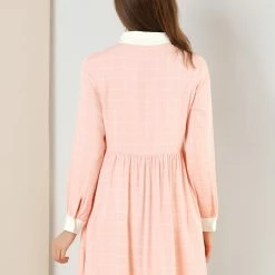 Allegra K Women's Plaid Long Sleeve Half Placket Contrast Point Collar Shirt Dress