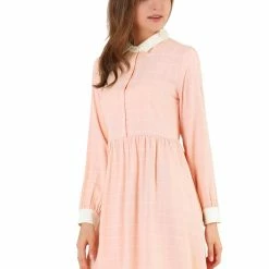 Allegra K Women's Plaid Long Sleeve Half Placket Contrast Point Collar Shirt Dress