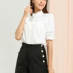 Allegra K Women's Button Decor Front High Waisted Pocket Casual Mini Shorts