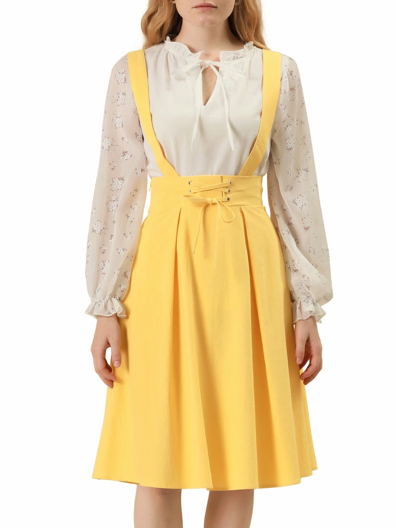 Allegra K Women's Suspender Braces Skirts Elastic Waist Overall Dress 5 Allegra K Women's Suspender Braces Skirts Elastic Waist Overall Dress