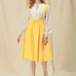Allegra K Women's Suspender Braces Skirts Elastic Waist Overall Dress 12 Allegra K Women's Suspender Braces Skirts Elastic Waist Overall Dress