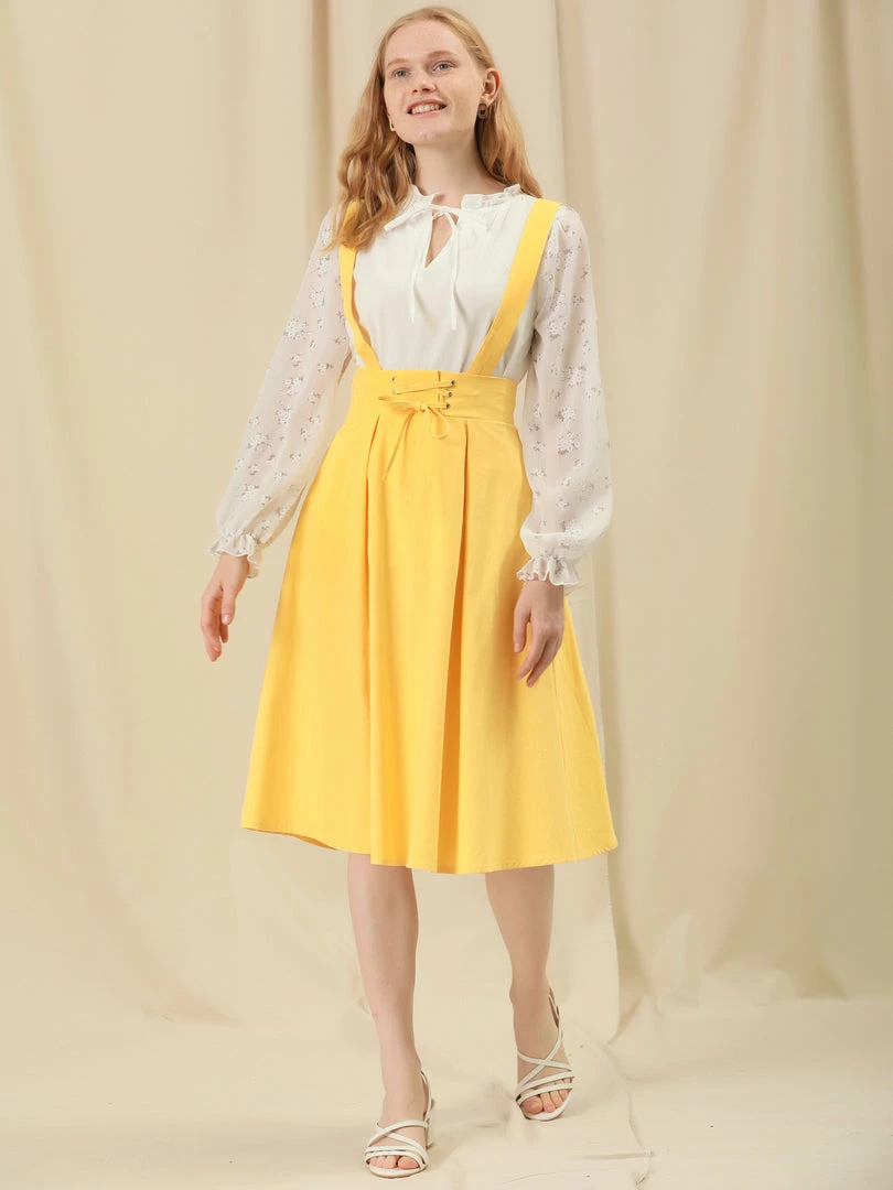 Allegra K Women's Suspender Braces Skirts Elastic Waist Overall Dress 6 Allegra K Women's Suspender Braces Skirts Elastic Waist Overall Dress