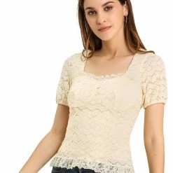 Allegra K Women's Ruffle Blouse Sweetheart Neck Dating Lace Top 20 Allegra K Women's Ruffle Blouse Sweetheart Neck Dating Lace Top