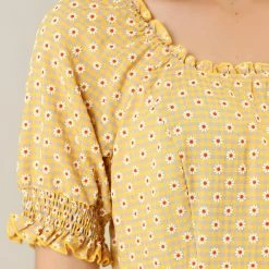 Allegra K Women's Daisy Floral Print Casual Short Ruffle Sleeve Smocked Mini Gingham Dress 21 Allegra K Women's Daisy Floral Print Casual Short Ruffle Sleeve Smocked Mini Gingham Dress