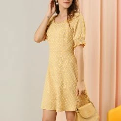 Allegra K Women's Daisy Floral Print Casual Short Ruffle Sleeve Smocked Mini Gingham Dress 24 Allegra K Women's Daisy Floral Print Casual Short Ruffle Sleeve Smocked Mini Gingham Dress