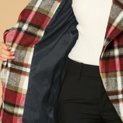 Allegra K Women's Shawl Collar Belted Asymmetrical Hem Plaid Coat