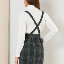 Allegra K Women's Plaids Adjustable Strap Above Knee Overall Suspender Dress