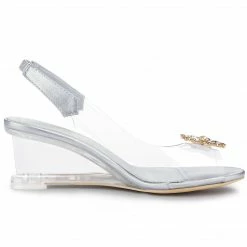 Allegra K Shoes Women's Rhinestone Clear Wedges Heels Sandals