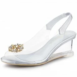 Allegra K Shoes Women's Rhinestone Clear Wedges Heels Sandals