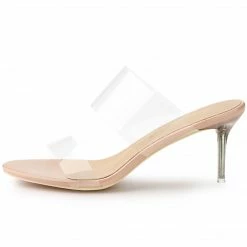 Allegra K Women's Clear Slide Stiletto Heels Clear Sandals