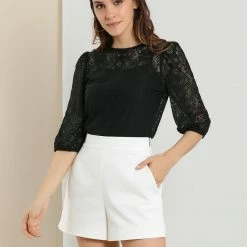 Allegra K Women's 3/4 Lantern Sleeve Semi Sheer Vintage Lace Tops 52 Allegra K Women's 3/4 Lantern Sleeve Semi Sheer Vintage Lace Tops