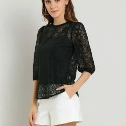 Allegra K Women's 3/4 Lantern Sleeve Semi Sheer Vintage Lace Tops 53 Allegra K Women's 3/4 Lantern Sleeve Semi Sheer Vintage Lace Tops