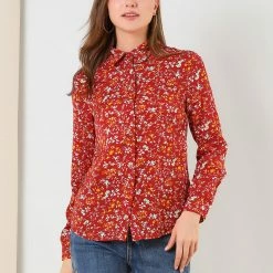 Allegra K Long Sleeve Button Down Ditsy Floral Shirt Women