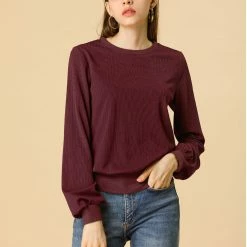 Allegra K Ribbed Pullover Sweater With Lantern Sleeves Women 107 Allegra K Ribbed Pullover Sweater With Lantern Sleeves Women