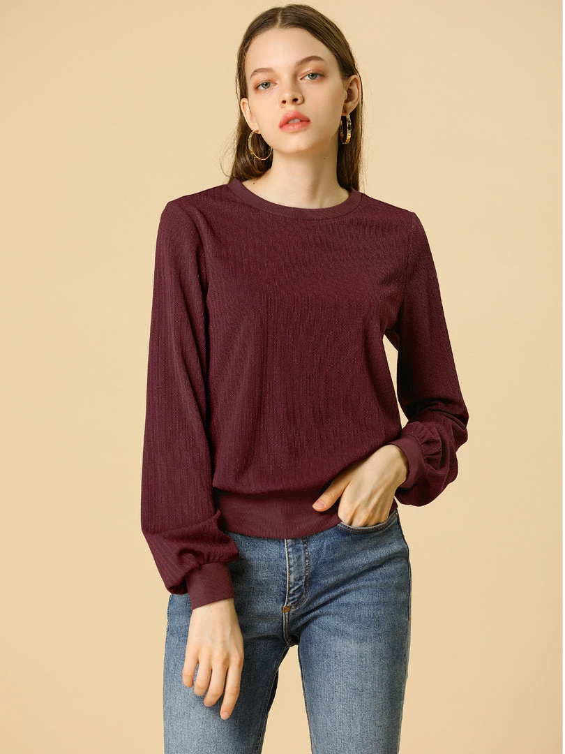 Allegra K Ribbed Pullover Sweater With Lantern Sleeves Women 41 Allegra K Ribbed Pullover Sweater With Lantern Sleeves Women