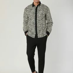 Allegra K Tops Men Vintage Leopard Print Button Down Long Sleeve Cotton Casual Shirt