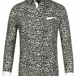 Allegra K Tops Men Vintage Leopard Print Button Down Long Sleeve Cotton Casual Shirt