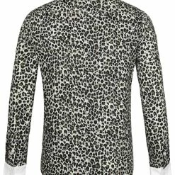 Allegra K Tops Men Vintage Leopard Print Button Down Long Sleeve Cotton Casual Shirt